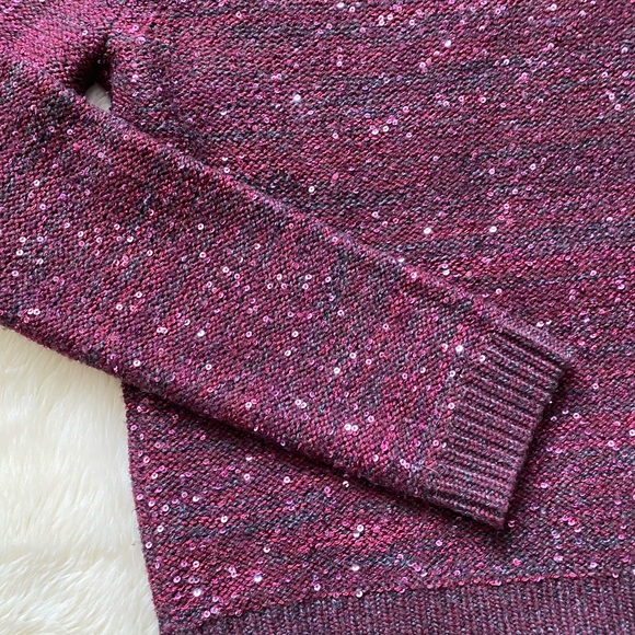 Alice + Olivia Macy Sequined Stripe Knit Sweater, Size L Plum Wine - Picture 7 of 10